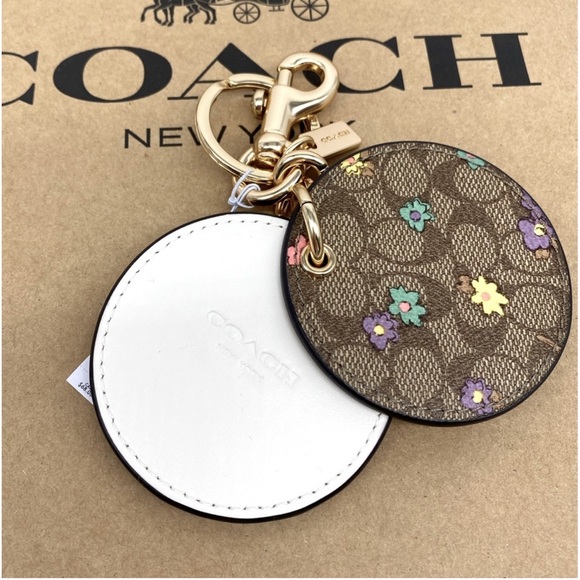 Coach Mirror Key Holder Bag Charm In Signature Canvas With Spaced Floral Print - Picture 5 of 7